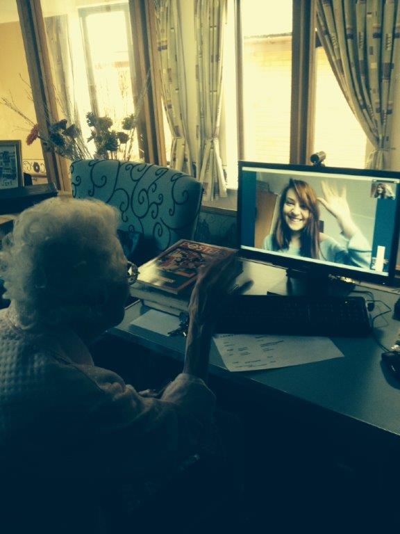 Nellie aged 102 using skype in the library